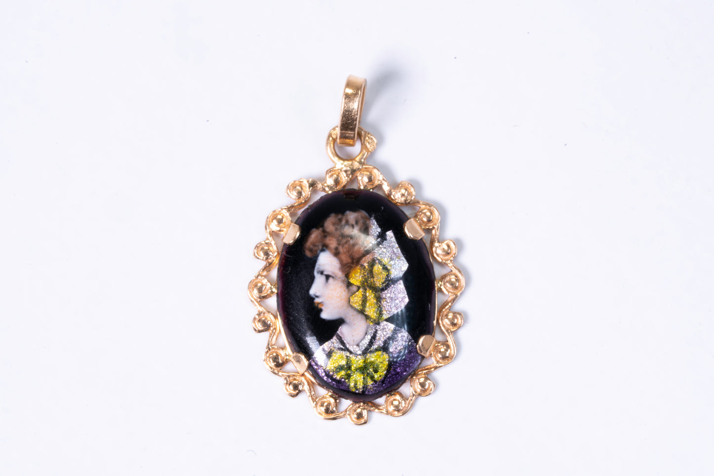 Pendentif Or Jaune 18K – Miniature Émail de Limoges
