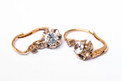 Dormeuses Anciennes Fleur Saphir Blanc Bicolore 18K