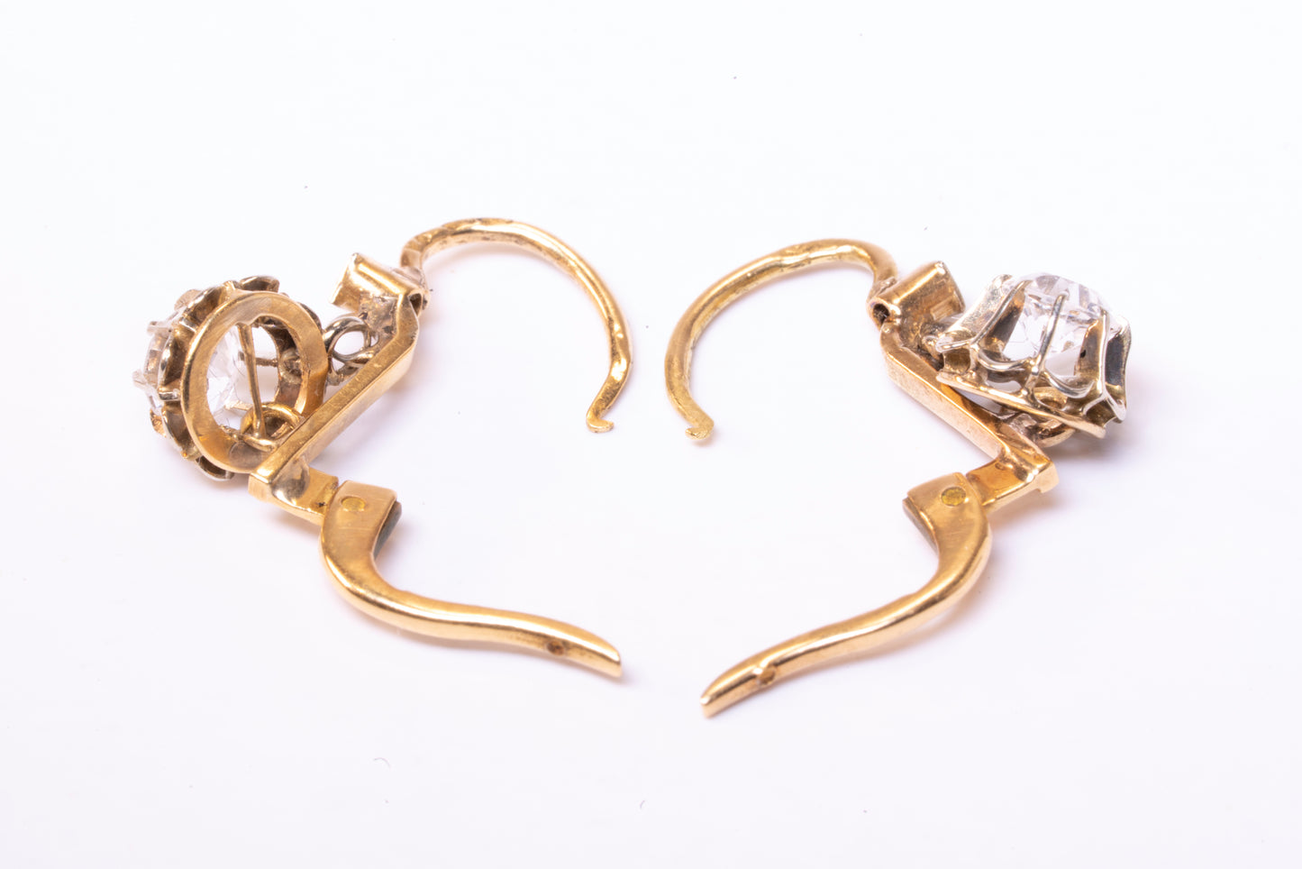 Dormeuses Anciennes Fleur Saphir Blanc Bicolore 18K