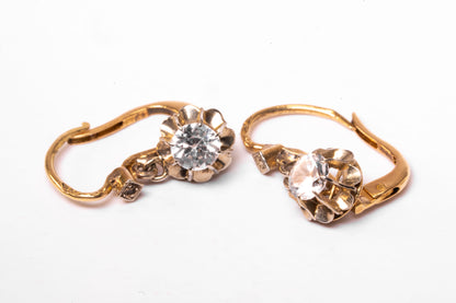 Dormeuses Anciennes Fleur Saphir Blanc Bicolore 18K