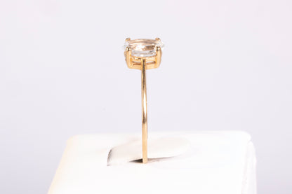 Solitaire Or Jaune 18K et Aigue-Marine Ovale