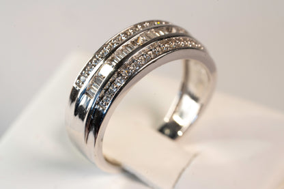 Bague Bandeau Or Blanc 9K Serti Multitaille