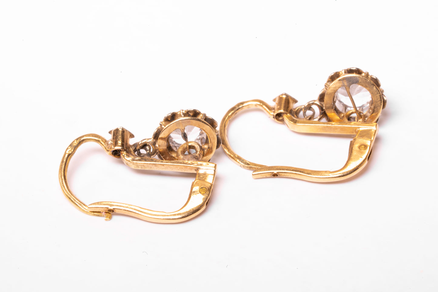 Dormeuses Anciennes Fleur Saphir Blanc Bicolore 18K