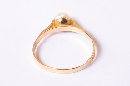 Bague Solitaire Perle de Culture Monture Classique Or 18K