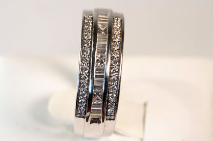 Bague Bandeau Or Blanc 9K Serti Multitaille