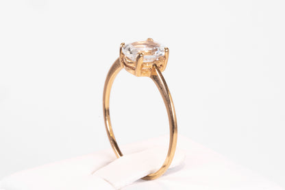 Solitaire Or Jaune 18K et Aigue-Marine Ovale