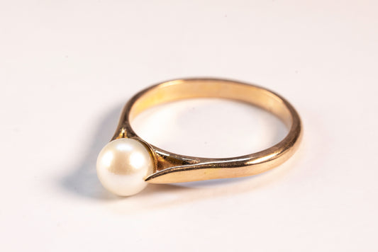 Bague Solitaire Or Jaune et Perle de Culture à Serti double