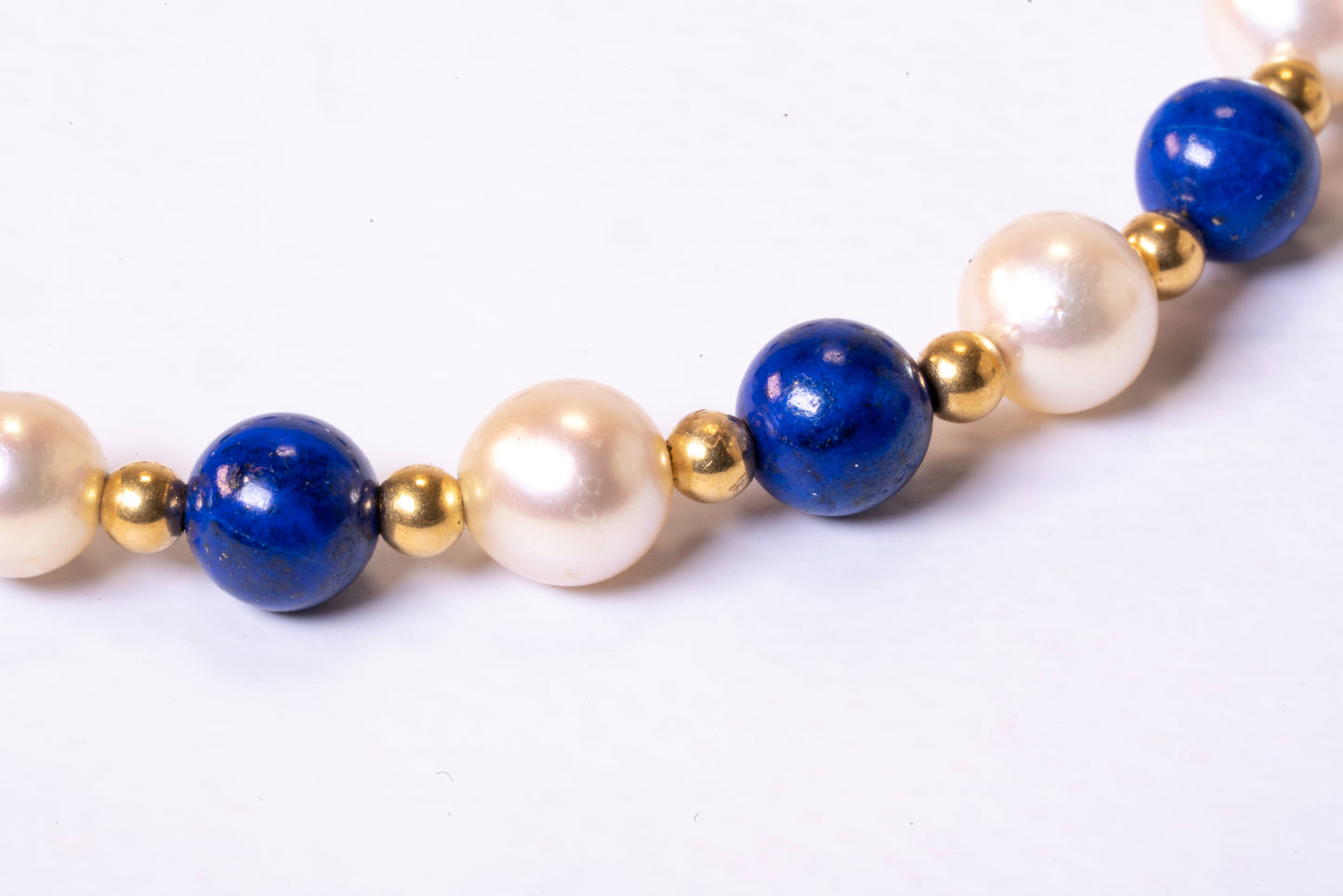 Bracelet Perles Alternées Lapis Lazuli et Perles de Culture Or 18K