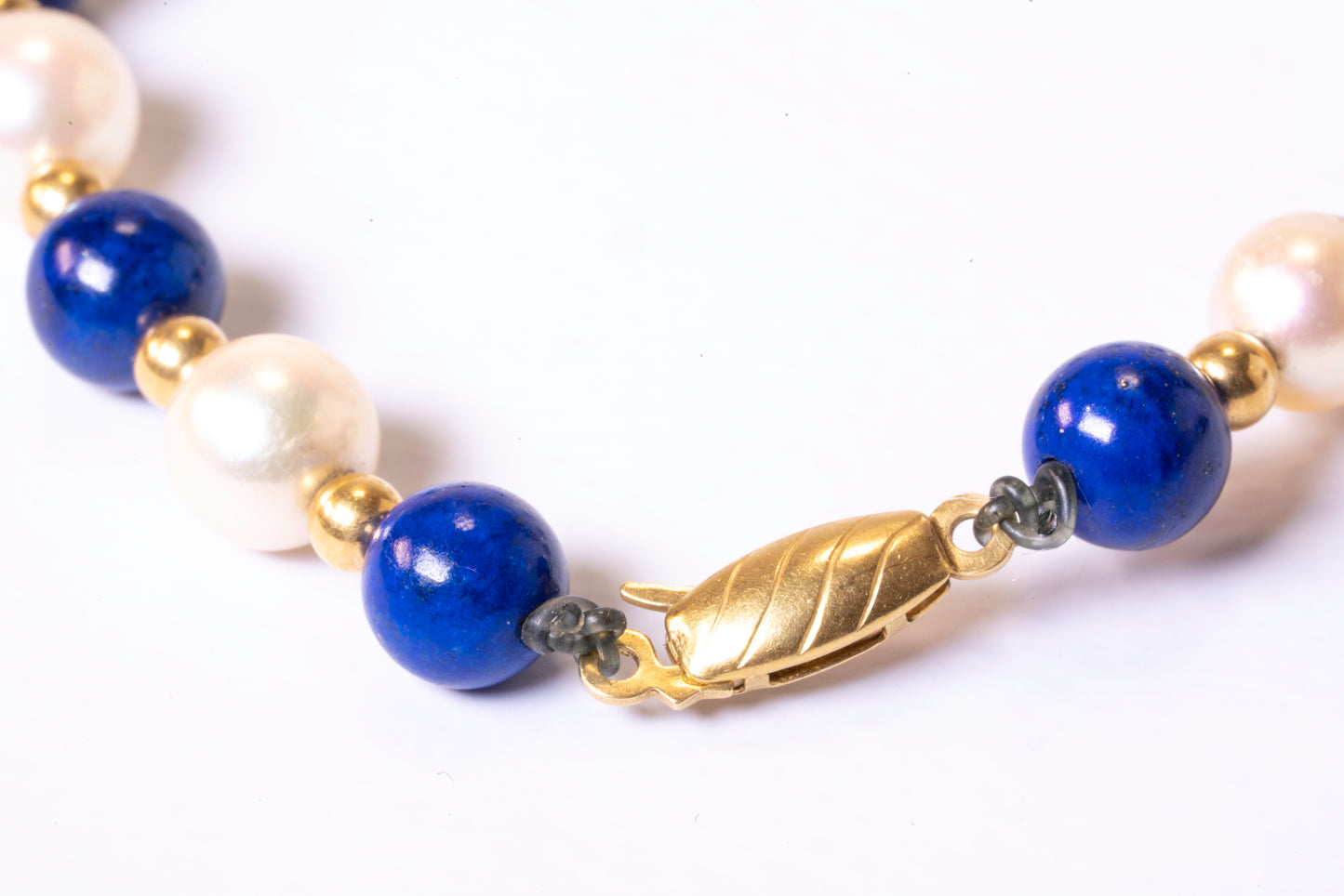 Bracelet Perles Alternées Lapis Lazuli et Perles de Culture Or 18K