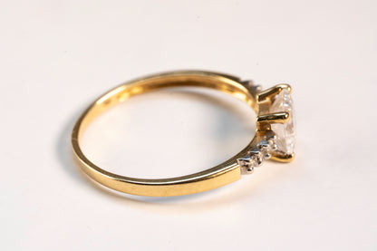 Bague Solitaire Accompagné Or Jaune 9K Taille Princesse