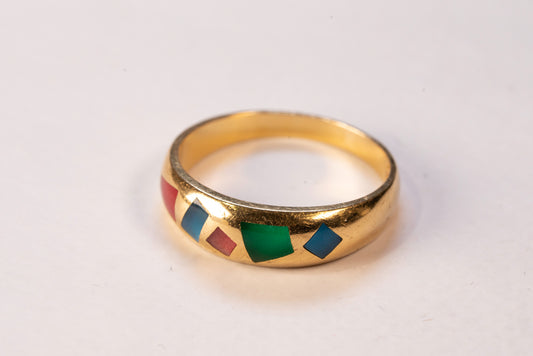 Alliance Jonc Bombée Or Jaune 18K et Marqueterie d'Émail