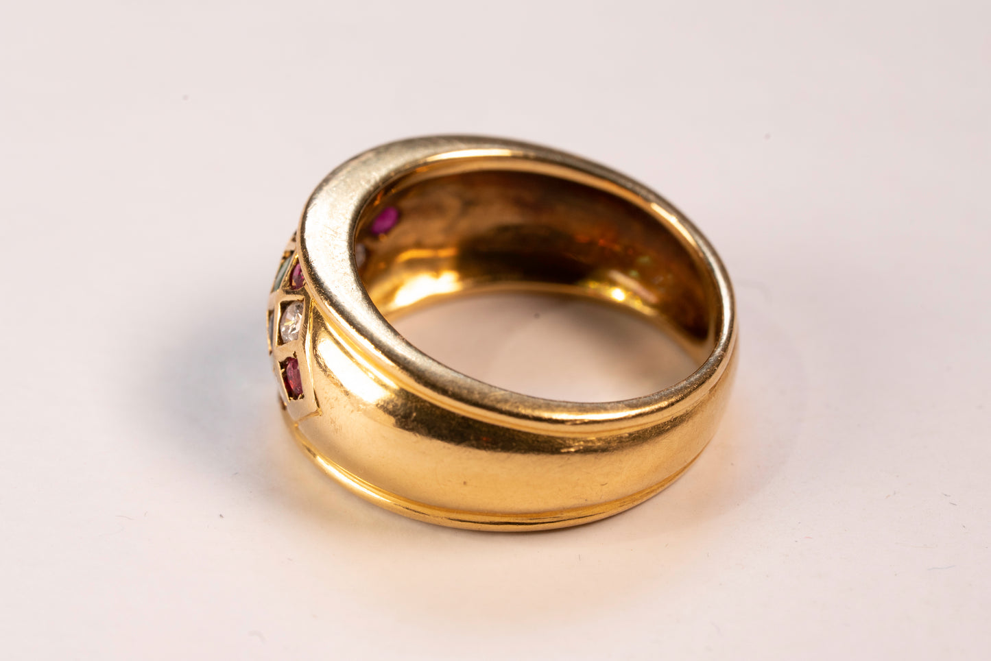 Bague Jonc Bombée Or Jaune 18K Mosaïque de Pierres Précieuses