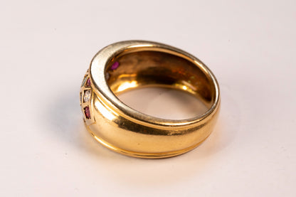 Bague Jonc Bombée Or Jaune 18K Mosaïque de Pierres Précieuses