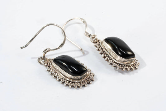 Boucles d'oreilles dormeuses en Argent avec pierres Onyx noires Ma boutique