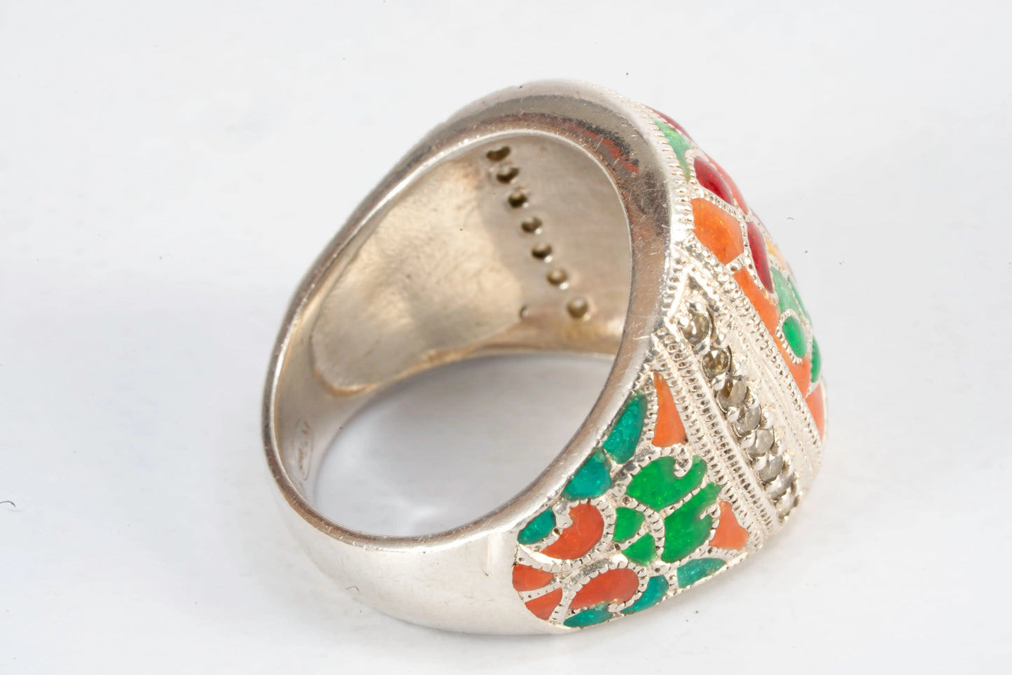 Bague en Argent avec motifs fleurs en émail coloré et pierres de Zirconium Max & Lucie