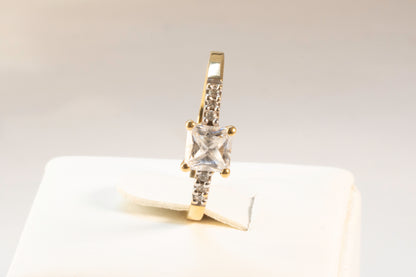 Bague Solitaire Accompagné Or Jaune 9K Taille Princesse