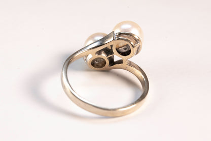 Bague "Toi et Moi" à deux Perles de Culture sur Monture en Or Blanc