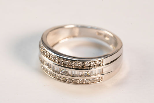 Bague Bandeau Or Blanc 9K Serti Multitaille
