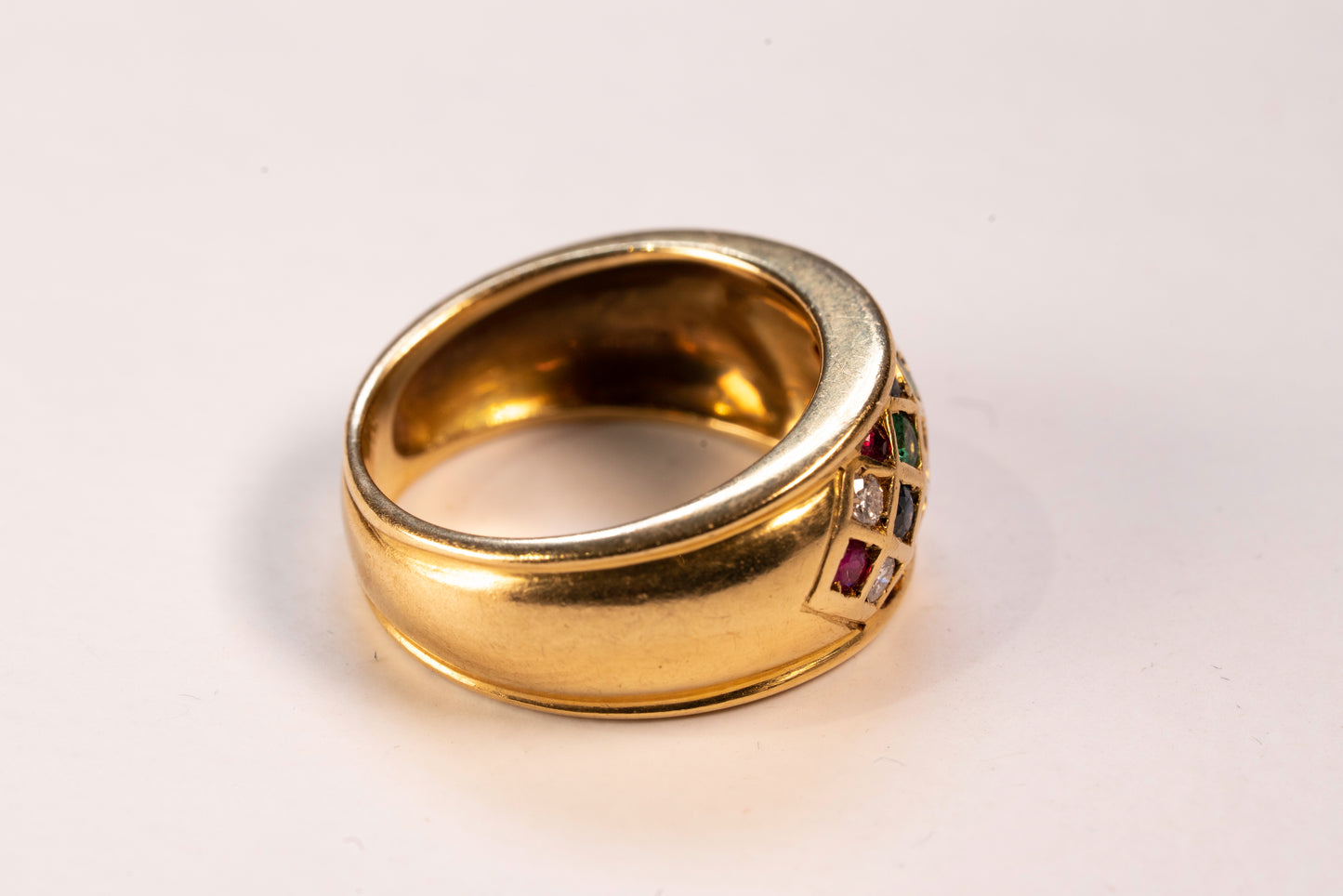 Bague Jonc Bombée Or Jaune 18K Mosaïque de Pierres Précieuses