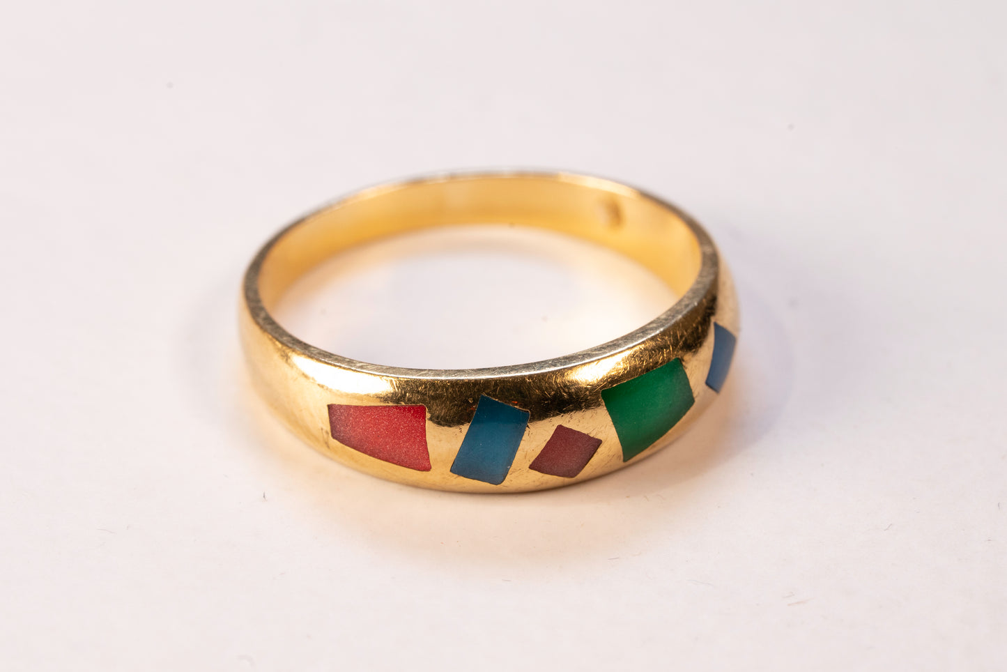 Alliance Jonc Bombée Or Jaune 18K et Marqueterie d'Émail