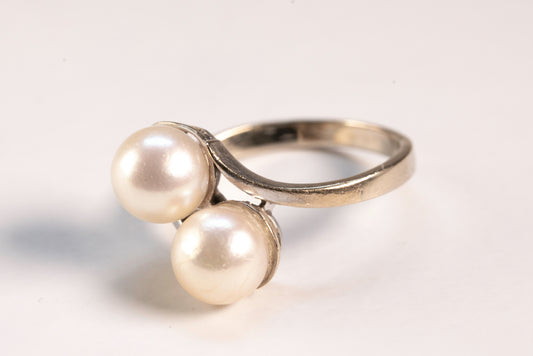 Bague "Toi et Moi" à deux Perles de Culture sur Monture en Or Blanc