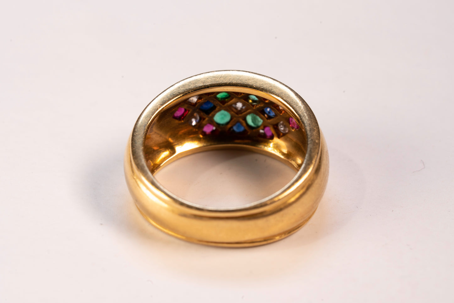 Bague Jonc Bombée Or Jaune 18K Mosaïque de Pierres Précieuses