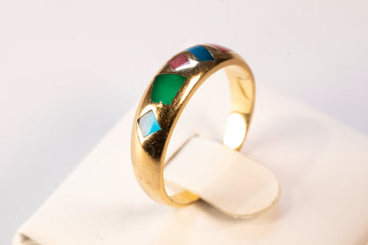 Alliance Jonc Bombée Or Jaune 18K et Marqueterie d'Émail