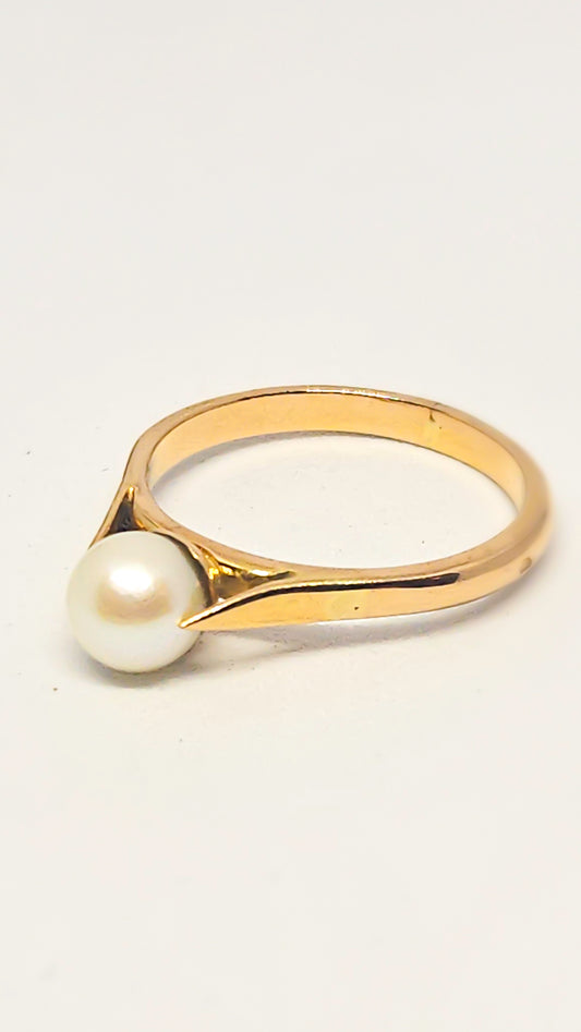 Bague Solitaire Or Jaune et Perle de Culture à Serti double