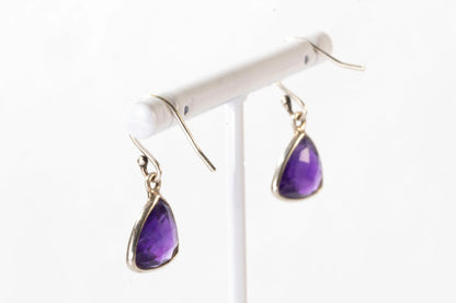 Boucles d'oreilles dormeuses en Argent avec pierres Amethyste en facettes Ma boutique