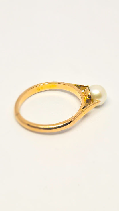 Bague Solitaire Or Jaune et Perle de Culture à Serti double