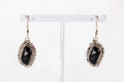 Boucles d'oreilles dormeuses en Argent avec pierres Onyx noires Ma boutique