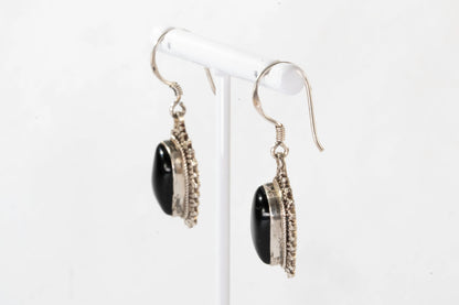 Boucles d'oreilles dormeuses en Argent avec pierres Onyx noires Ma boutique