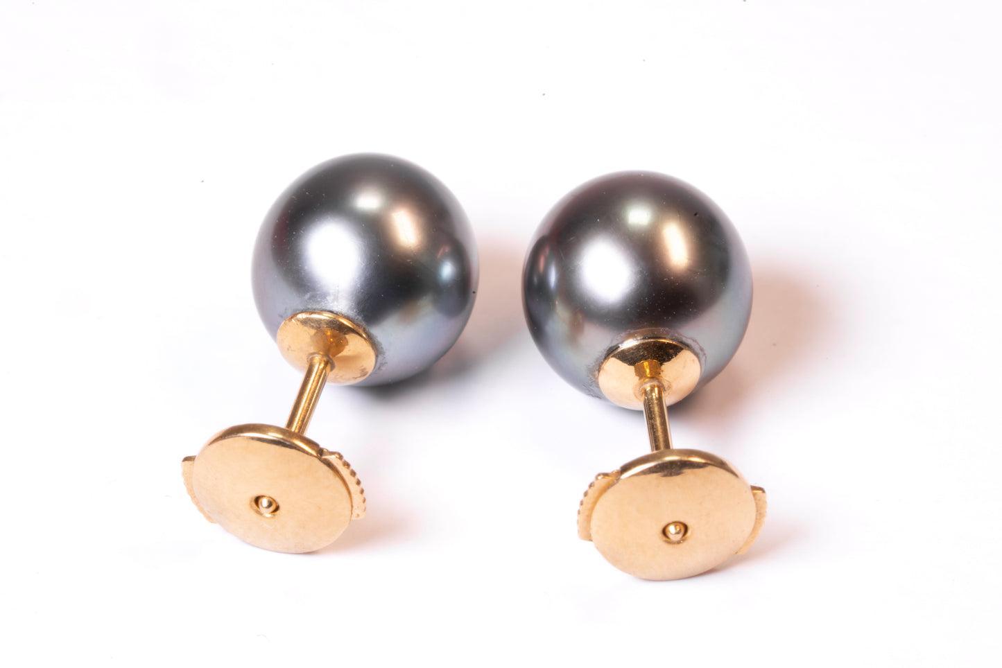 Boucles d'Oreilles clous Perle de Tahiti Fermoir Alpa Or Jaune 18K