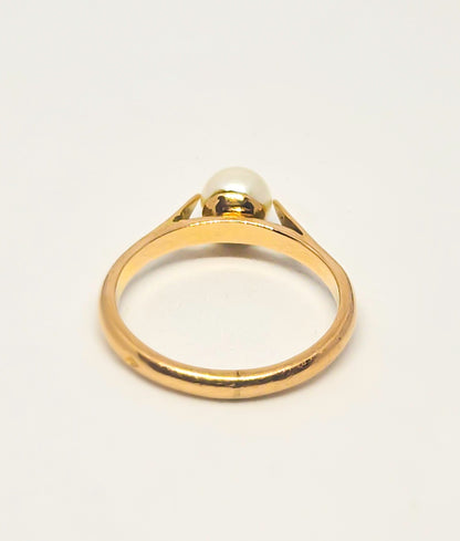 Bague Solitaire Or Jaune et Perle de Culture à Serti double