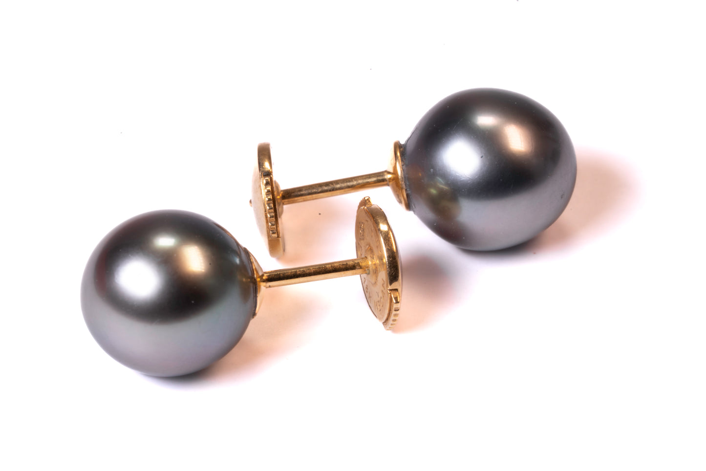 Boucles d'Oreilles clous Perle de Tahiti Fermoir Alpa Or Jaune 18K