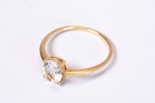 Solitaire Or Jaune 18K et Aigue-Marine Ovale