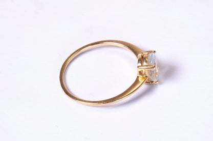 Solitaire Or Jaune 18K et Aigue-Marine Ovale