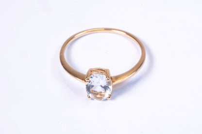 Solitaire Or Jaune 18K et Aigue-Marine Ovale