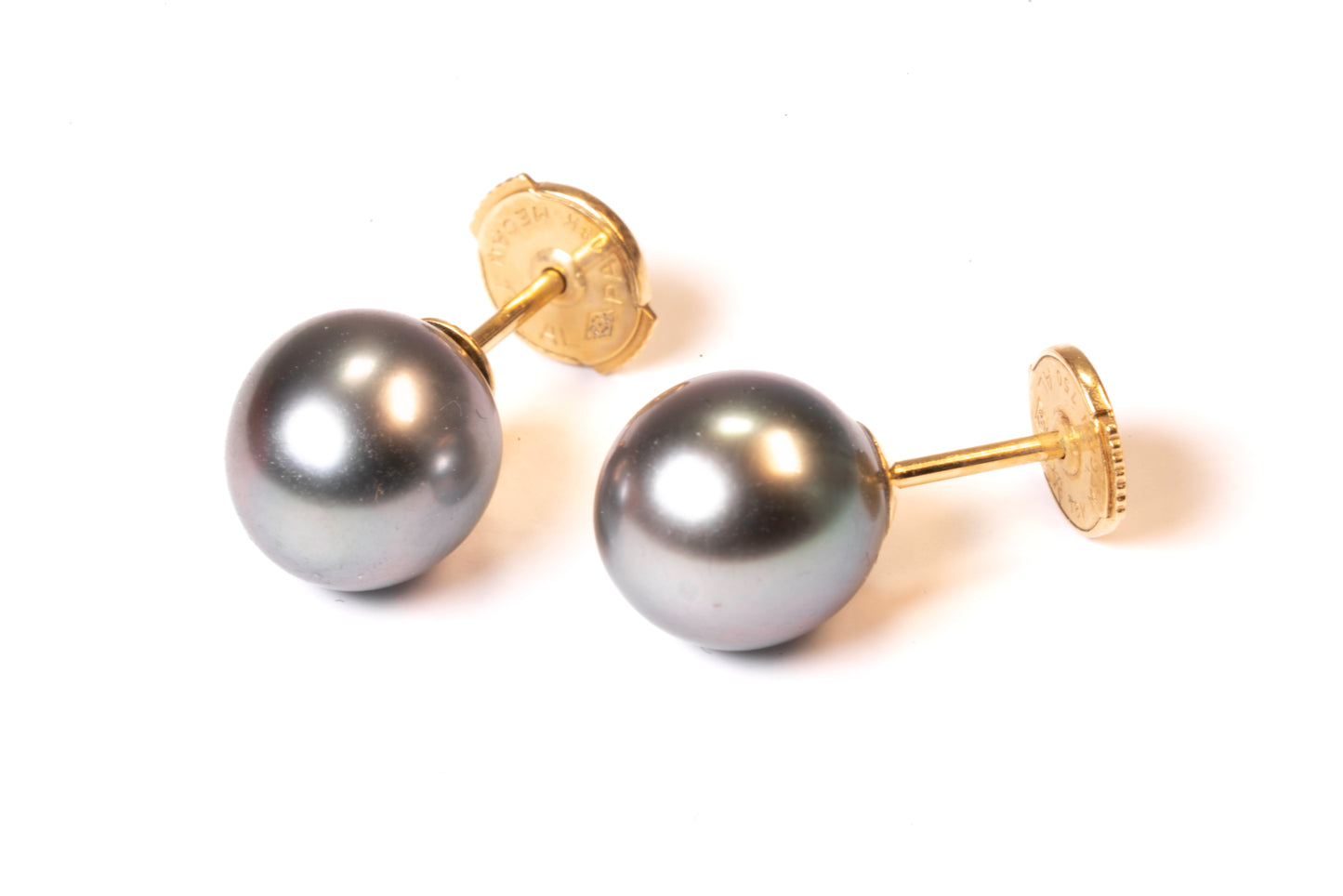 Boucles d'Oreilles clous Perle de Tahiti Fermoir Alpa Or Jaune 18K