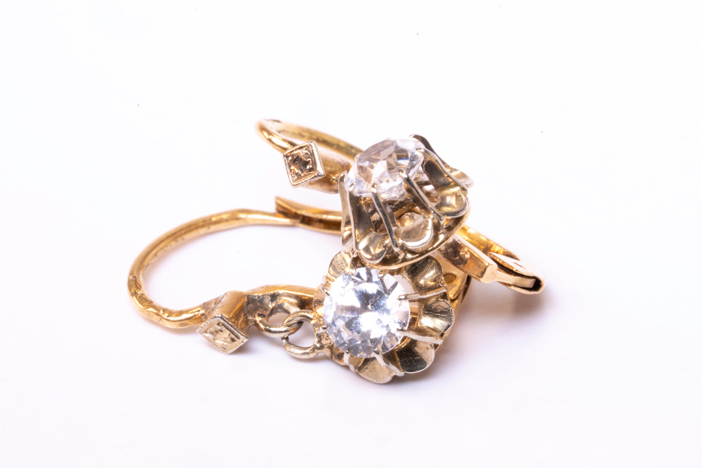 Dormeuses Anciennes Fleur Saphir Blanc Bicolore 18K