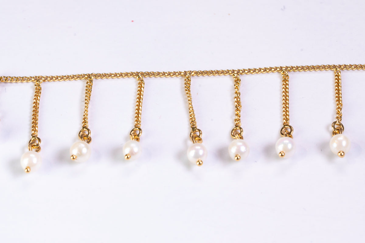 Collier Draperie en Or Jaune 18k et Pampilles de Perles de Culture
