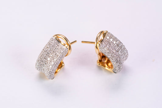Boucles d'Oreilles Semi-Créoles en Or 18k, Pavage Diamants