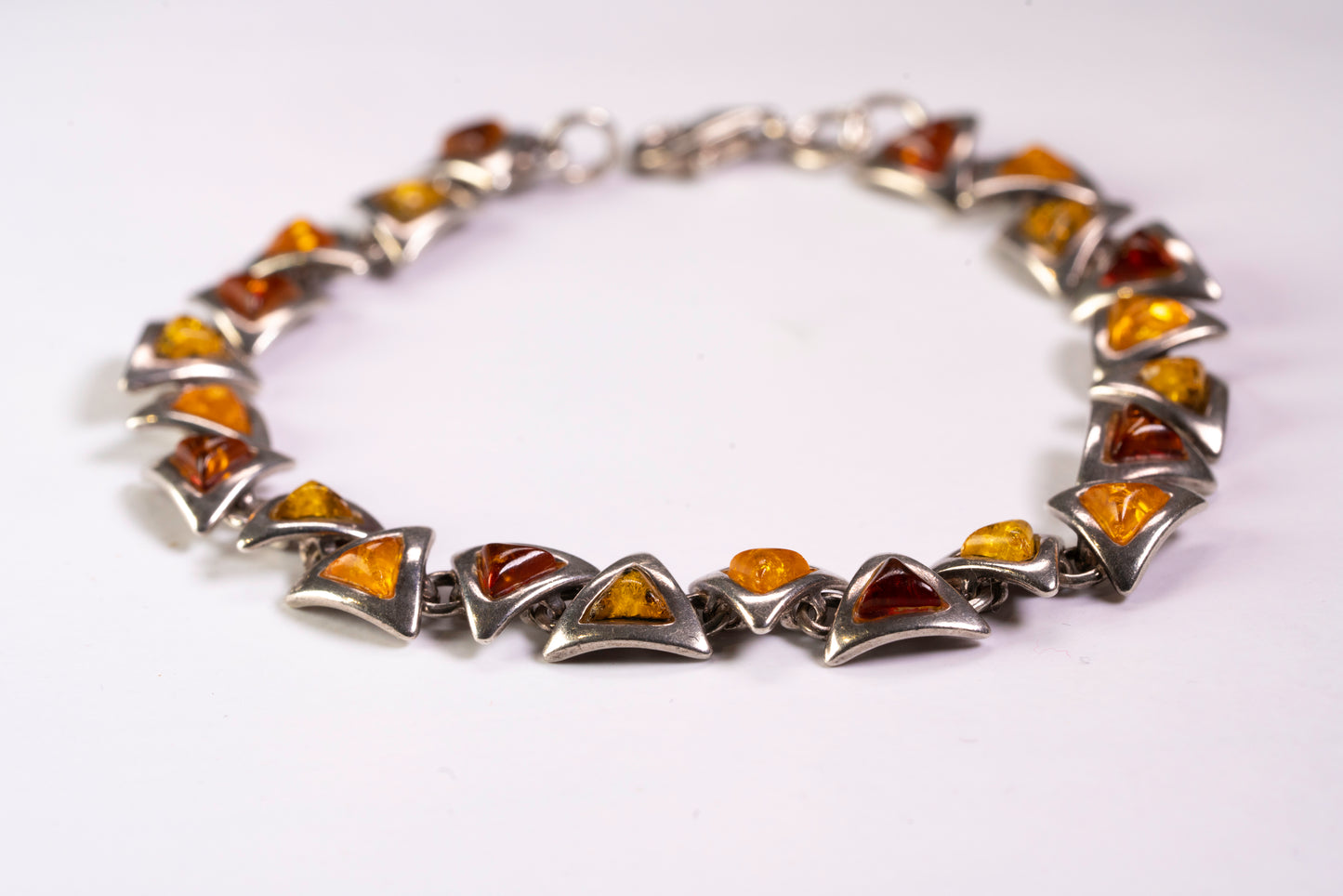 Bracelet Argent et Cabochons d'Ambre triangulaires