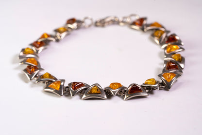 Bracelet Argent et Cabochons d'Ambre triangulaires