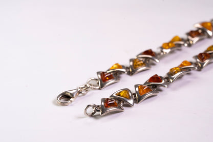 Bracelet Argent et Cabochons d'Ambre triangulaires
