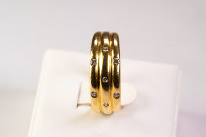 Bague trois anneaux Or Jaune 18K et Diamants