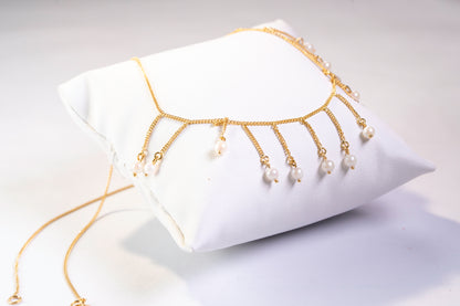 Collier Draperie en Or Jaune 18k et Pampilles de Perles de Culture