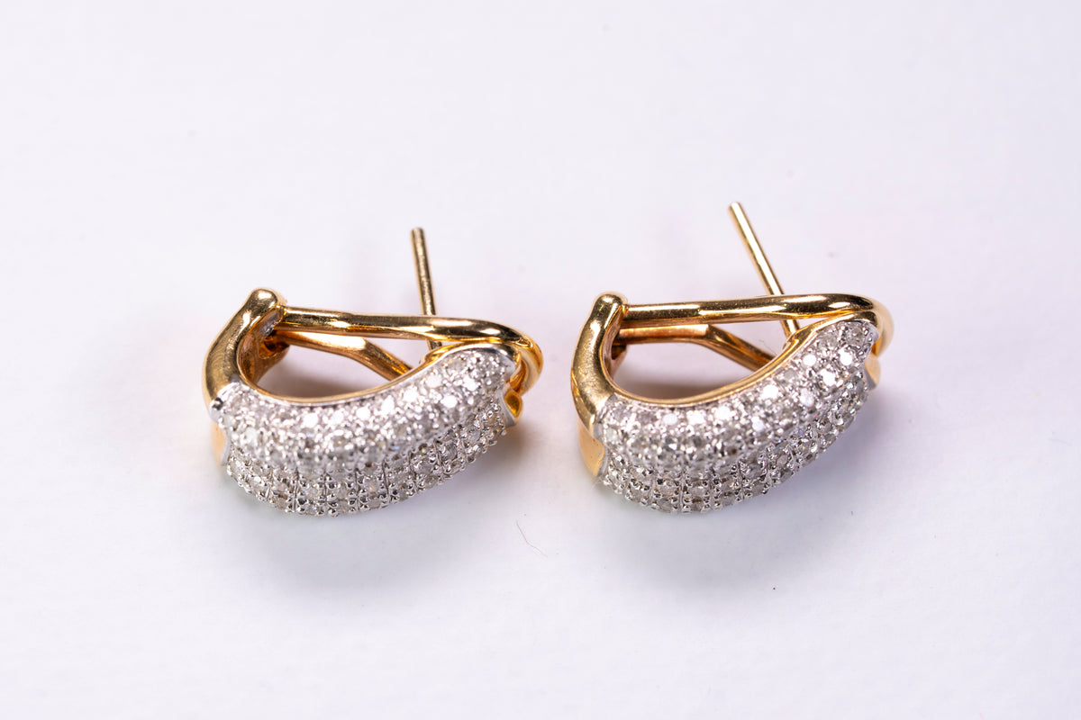 Boucles d'Oreilles Semi-Créoles en Or 18k, Pavage Diamants
