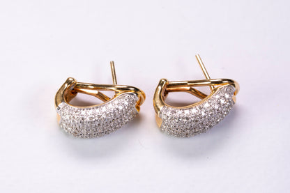 Boucles d'Oreilles Semi-Créoles en Or 18k, Pavage Diamants
