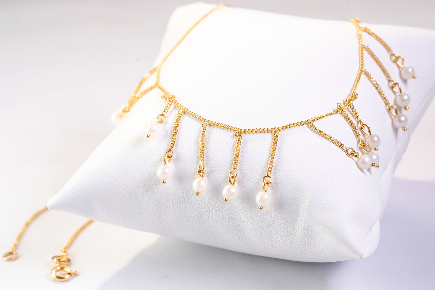 Collier Draperie en Or Jaune 18k et Pampilles de Perles de Culture